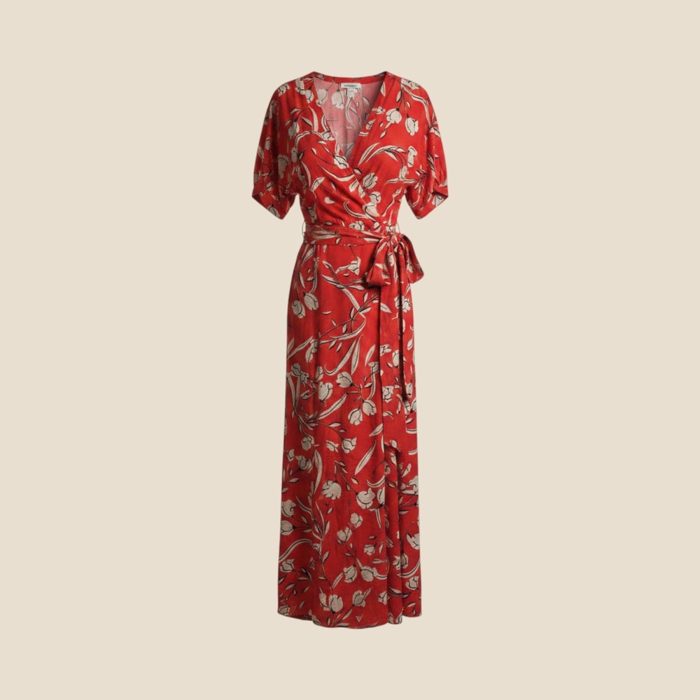 Loralette Havana Maxi Dress Orange Origami Floral Faux Wrap Plus Size 30/32